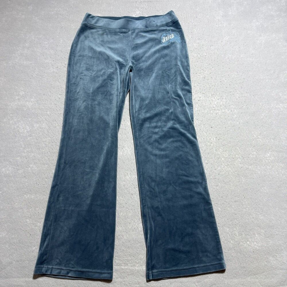 Juicy Couture Pants Womens Medium Teal Velour Retro Style Y2K Stretch Athleisure